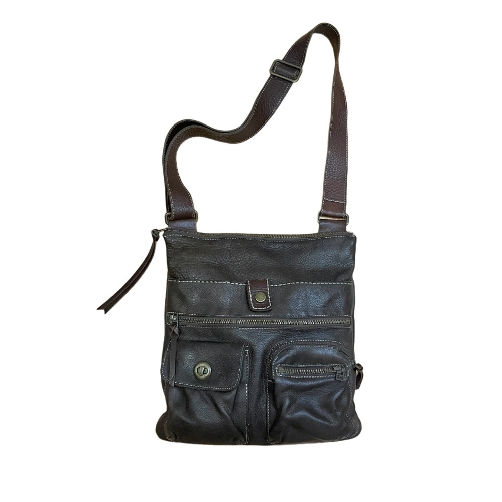 Roots Brown Leather Venetian Village Tribe Crossbody Purse